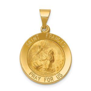 St. Francis of Assisi Medal Pendant 14k Polished and Satin Religious Charm 21mm